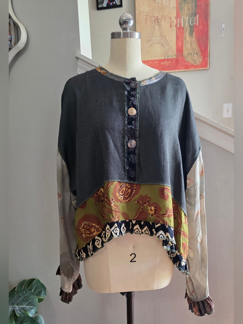 Nothing Matches Art To Wear Top Oversized Patchwork Floral Boho